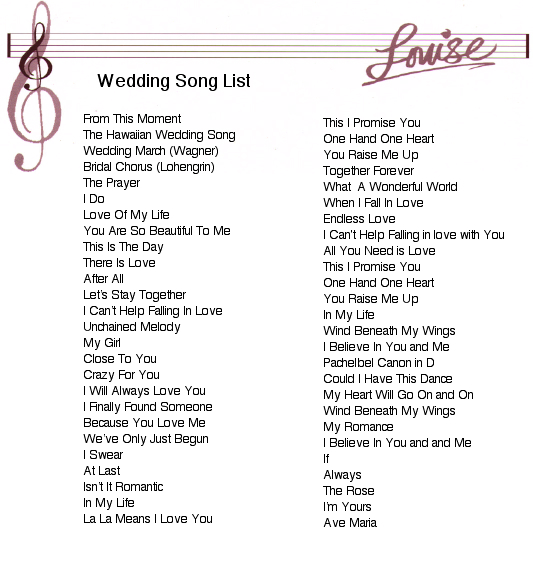 wedding song list